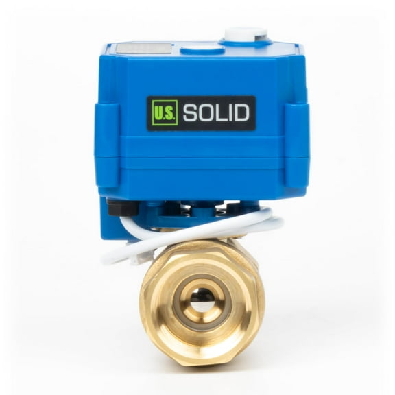 U. S. Solid IP65 Motorized Ball Valve with Hand Wheel 1 in NPT Standard Port Brass AC 85-265V 2 Wire Auto Return Wiring Normally Closed Blue Casing
