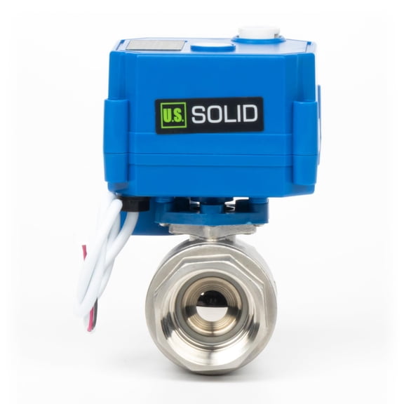U. S. Solid IP65 Motorized Ball Valve with Hand Wheel 1 in NPT Full Port Stainless Steel AC 85-265V 2 Wire Auto Return Wiring Normally Closed Blue Casing