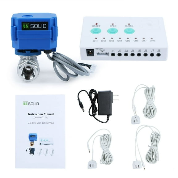 U.S. Solid Water Leak Detector Leakage Detection System, 1/2 inch Stainless Steel Valve, Controller, 3pcs Sensor