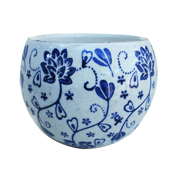 U.S.Sourcing Inc. Ceramic Blue and White Flower or Vine Print Round planters Blue Flower Print