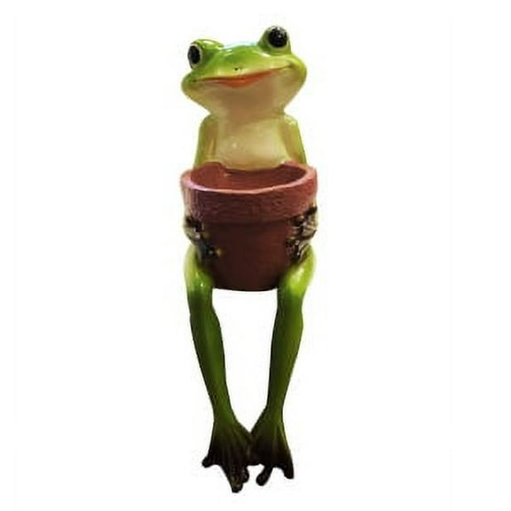 U.S.Sourcing Inc. Cute Resin Sitting Frog Holding a Garden Pot Statue - 3.5" x 12"