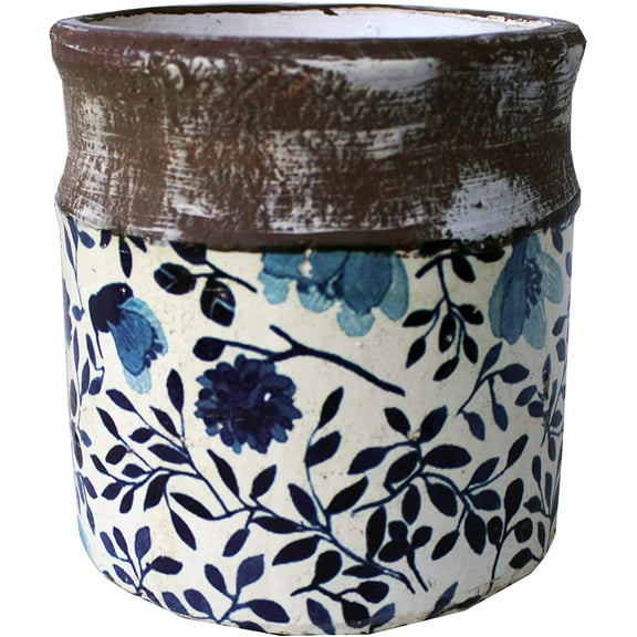 U.S.Sourcing Inc. Old World Ceramic Blue and White Asian Floral Round planters 6 3/8" x 6 3/8"