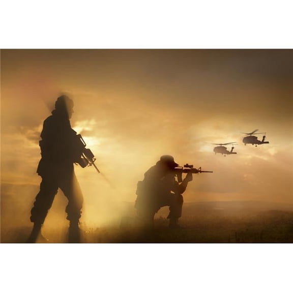 U.S. Special Forces Provide Security for Two Incoming Uh-60 Black Hawk Helicopters Poster Print - 17 x 11