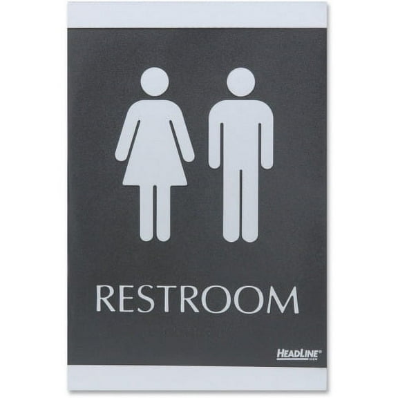 HeadLine Century Series Restroom ADA Sign - 1 Each - 6" Width x 9" Height - Rectangular Shape - Silver Print/Message Color - Self-adhesive - Plastic - Black