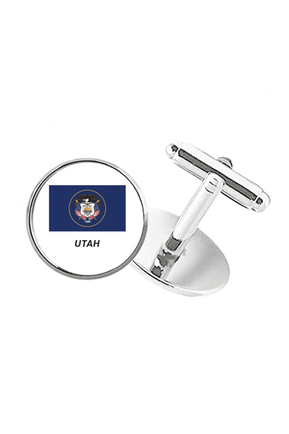 U.S. State Flag Contour Utah Round Button Cuff Clip Stud Cufflinks