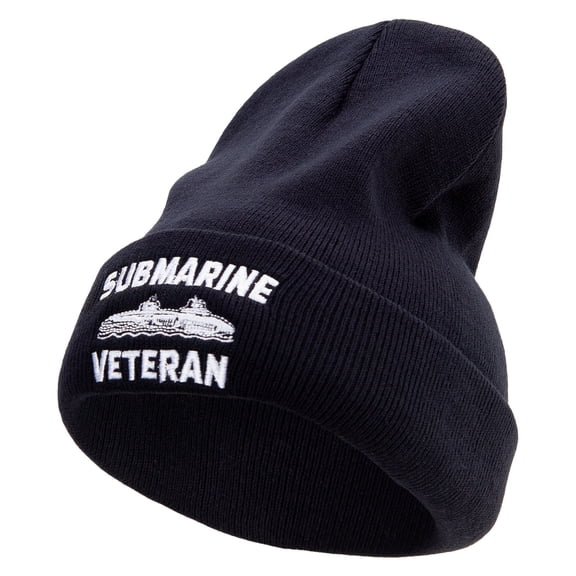 U.S. Sub Veteran Embroidered 12 Inch Long Knitted Beanie - Black OSFM