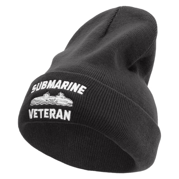 U.S. Sub Veteran Embroidered 12 Inch Long Knitted Beanie - Heather Charcoal OSFM