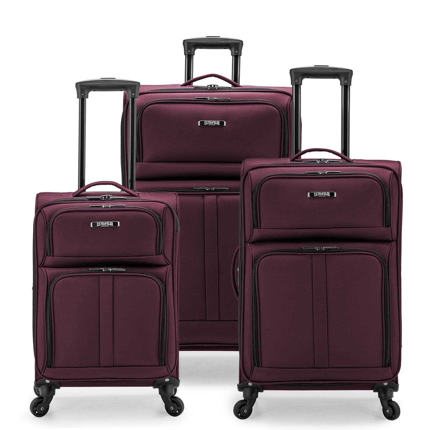 U.S. Traveler Anzio Softside Expandable Spinner Luggage Set, Burgundy, 3-Piece (22/26/30)