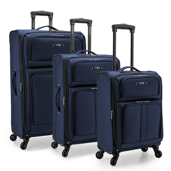 U.S. Traveler Anzio Softside Expandable Spinner Luggage Set, Navy, 3-Piece (22/26/30)