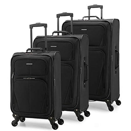 U.S. Traveler Aviron Bay Expandable Softside Luggage Set with Spinner Wheels, Black, 3 Piece (22/26/30)