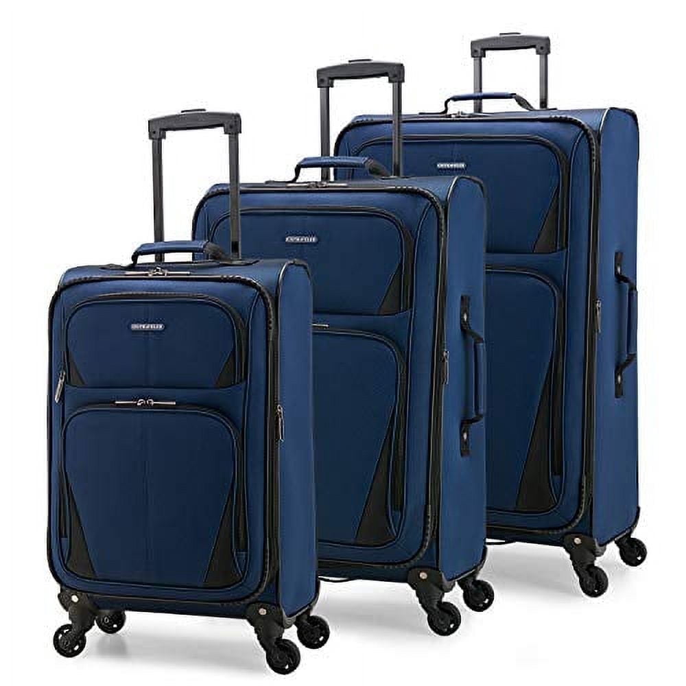 U.S. Traveler Aviron Bay Expandable Softside Luggage Set with Spinner Wheels, Navy, 3-Piece (23/27/31)