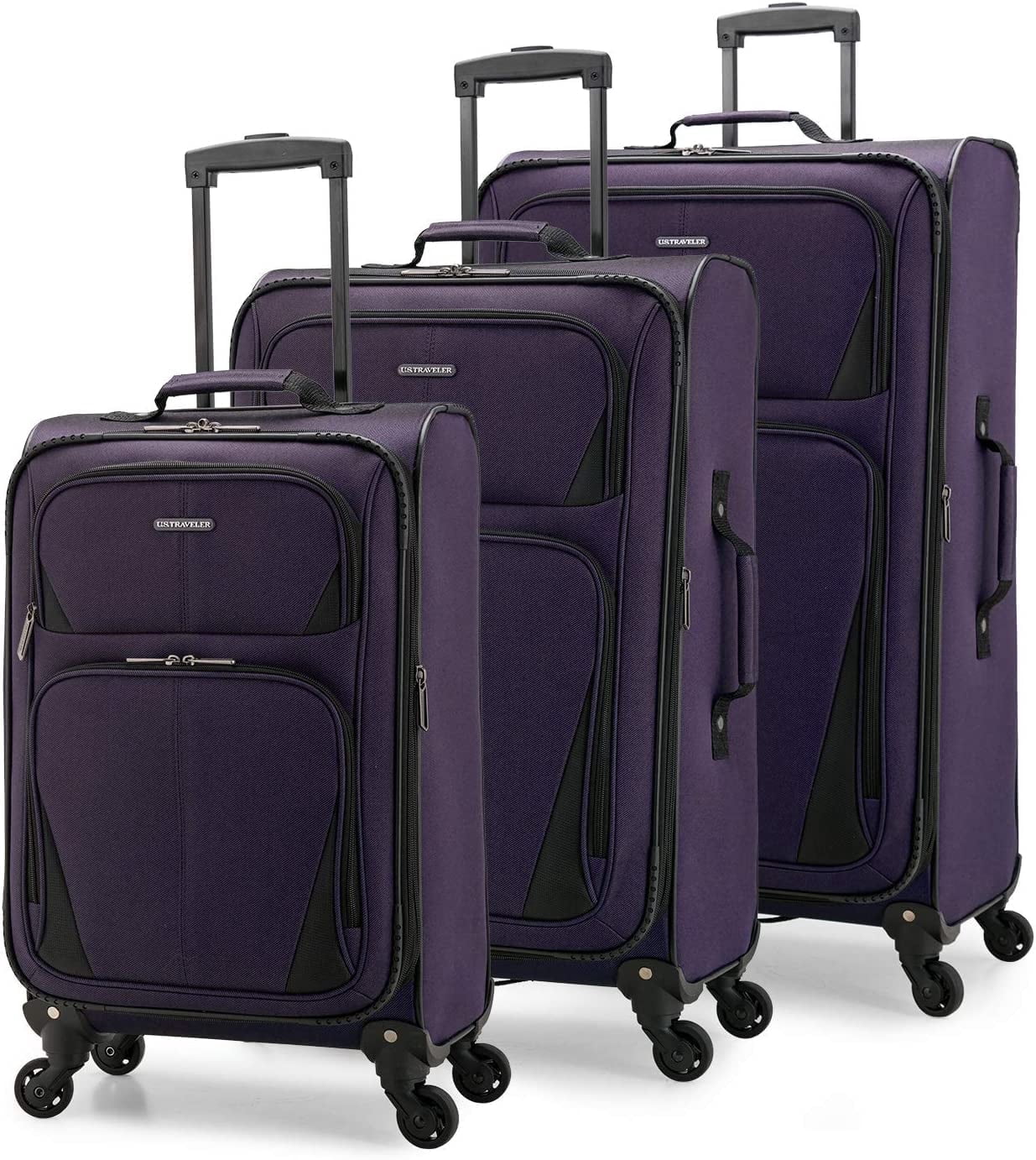 U.S. Traveler Aviron Bay Expandable Softside Luggage Set with Spinner Wheels, Purple, 3-Piece (23/27/31)