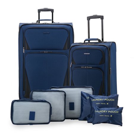 U.S. Traveler Forest 8-Piece 23/31" Check-In & Carry-On Spinner Suitcase Travel Luggage Set, with Packing Cubes Navy