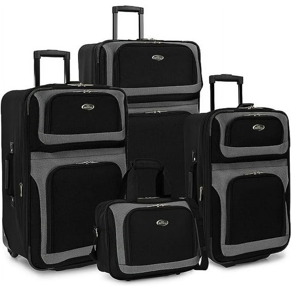 U.S. Traveler New Yorker Lightweight Softside Expandable Travel Rolling Luggage Set, Black/Grey, 4-Piece (15/21/25/29)