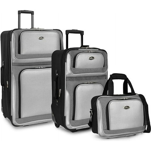U.S. Traveler New Yorker Lightweight Softside Expandable Travel Rolling Luggage Set, Grey, 3-Piece (15/21/29)