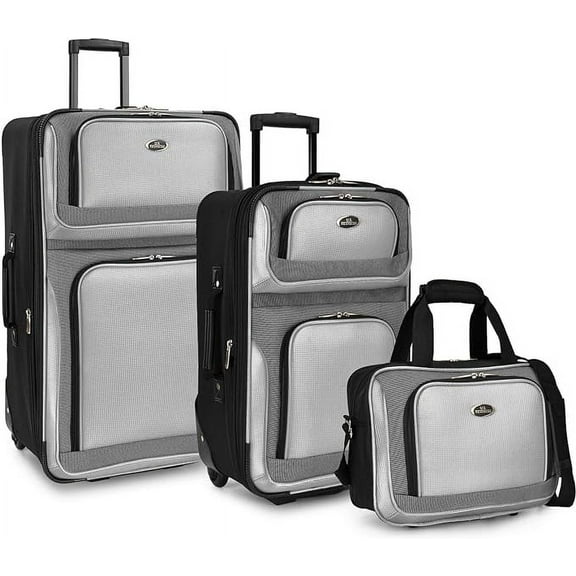 U.S. Traveler New Yorker Lightweight Softside Expandable Travel Rolling Luggage Set, Grey, 3-Piece (15/21/29)