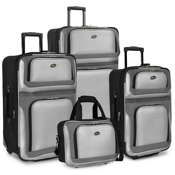 U.S. Traveler New Yorker Lightweight Softside Expandable Travel Rolling Luggage Set, Grey, 4-Piece (15/21/25/29)