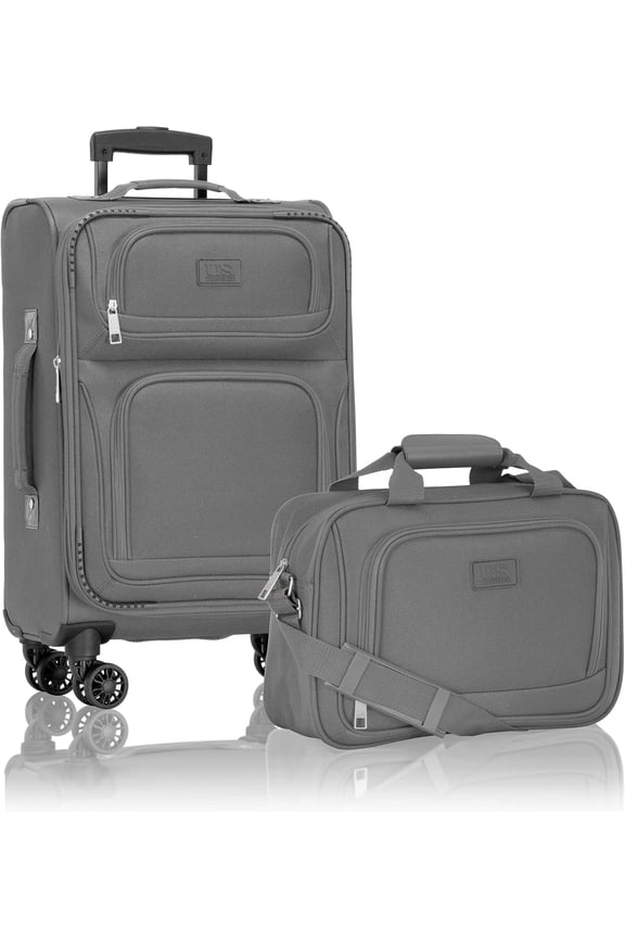 Rio 2-Piece Expandable Softside Carry-on Luggage Set - Spinner Wheels, TSA-Approved, Tote Bag, Lightweight Travel Suitcase, Gray (22/14)