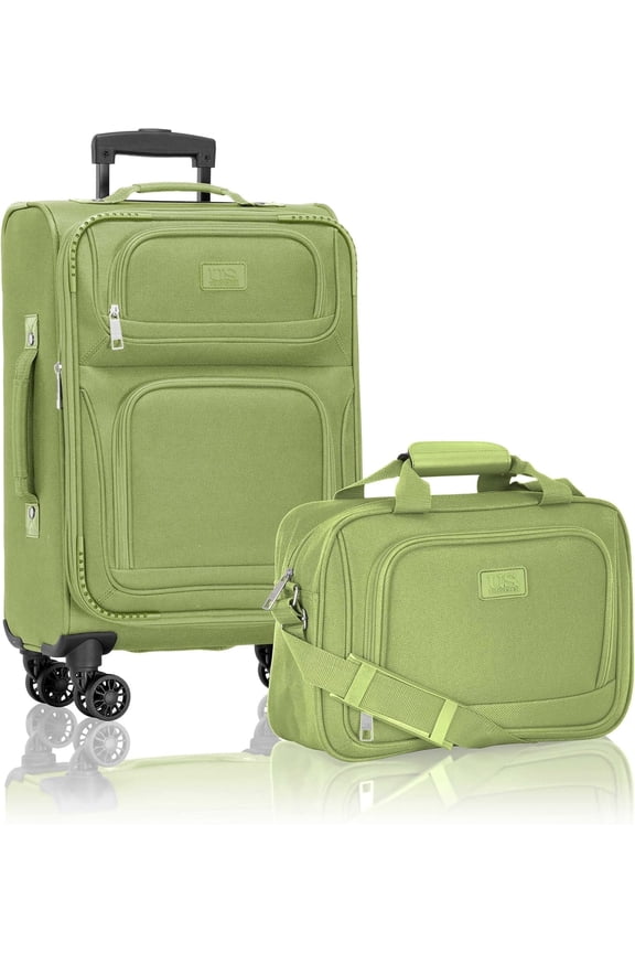Rio 2-Piece Expandable Softside Carry-on Luggage Set - Spinner Wheels, TSA-Approved, Tote Bag, Lightweight Travel Suitcase, Light Green (22/14)