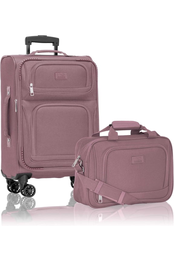 Rio 2-Piece Expandable Softside Carry-on Luggage Set - Spinner Wheels, TSA-Approved, Tote Bag, Lightweight Travel Suitcase, Mauve (22/14)