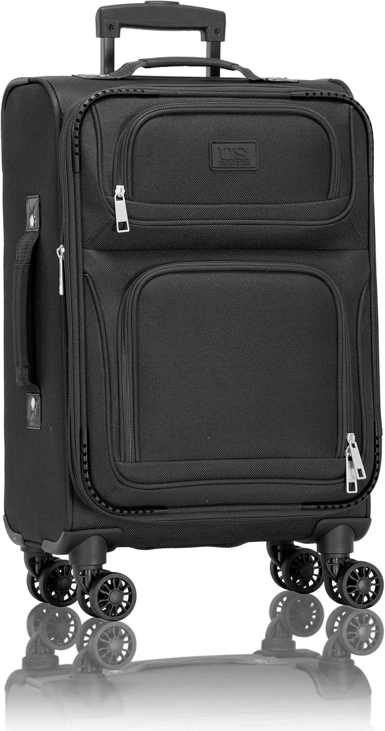 U.S. Traveler Rio Expandable Softside Carry-on - Spinner Wheels, TSA-Approved, 22-Inch Lightweight Travel Suitcase, Black