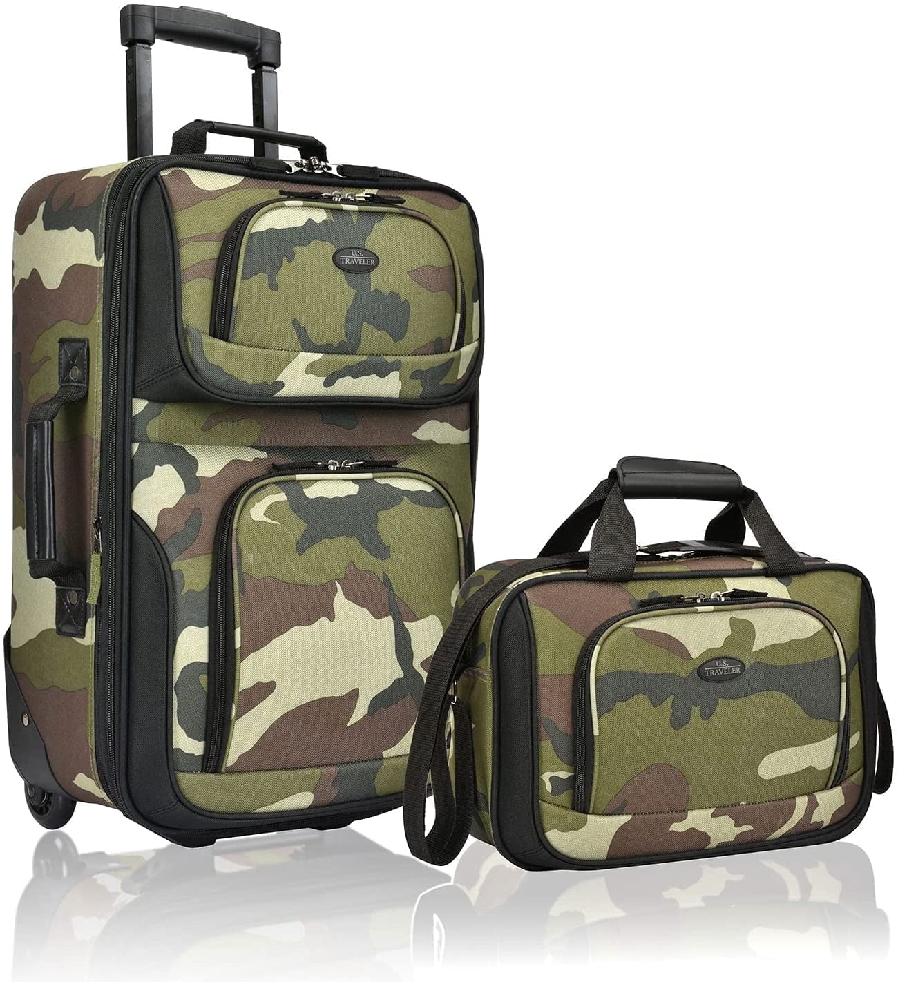 U.S. Traveler Rio Rugged Fabric Expandable Carry-on Luggage, 2 Rolling Suitcase, Camouflage, 2-Piece