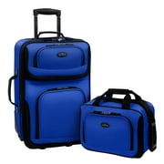 U.S. Traveler Rio Rugged Fabric Expandable Carry-on Luggage, 2 Wheel Rolling Suitcase, Blue, 2-Piece