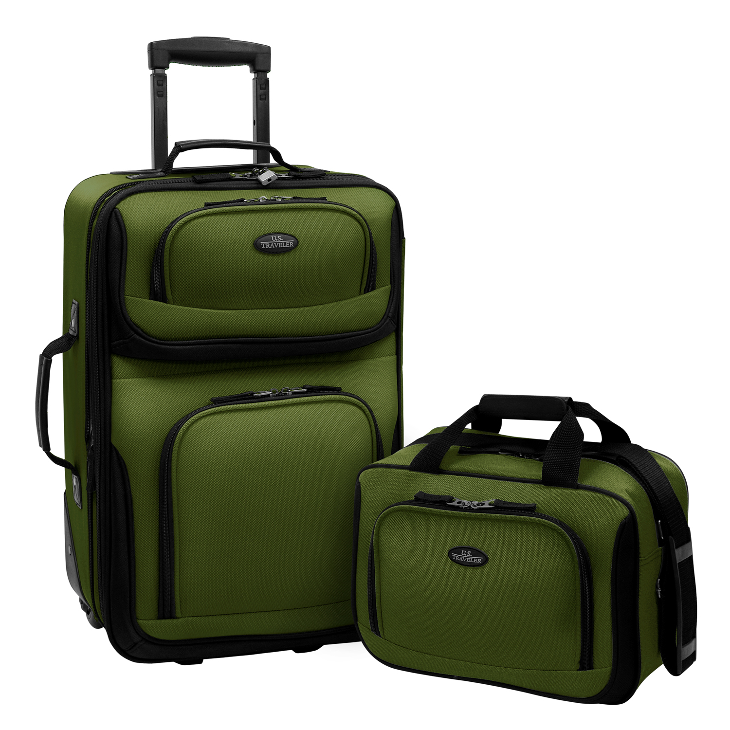 U.S. Traveler Rio Rugged Fabric Expandable Carry-on Luggage, 2 Wheel Rolling Suitcase, Green, 2-Piece - image 1 of 7
