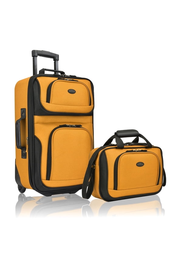 Rio Rugged Fabric Expandable Carry-on Luggage, 2 Wheel Rolling Suitcase, Orange, 2-Piece