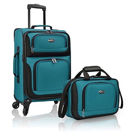 U.S. Traveler Rio Rugged Fabric Expandable Carry-on Spinner Luggage Set w/ Tote, Teal, 2 Piece (21/14)