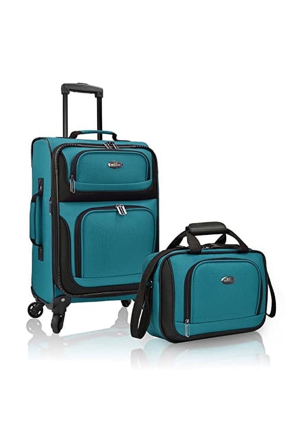 Rio Rugged Fabric Expandable Carry-on Spinner Luggage Set w/ Tote, Teal, 2 Piece (21/14)