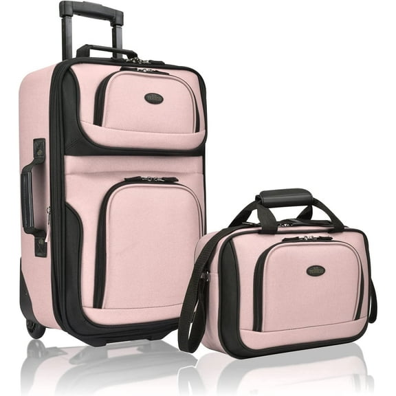 U.S. Traveler Rio Rugged Fabric Expandable Rolling Carry-on Luggage Set w/ Tote, Blush Pink, 2-Piece (21/10)