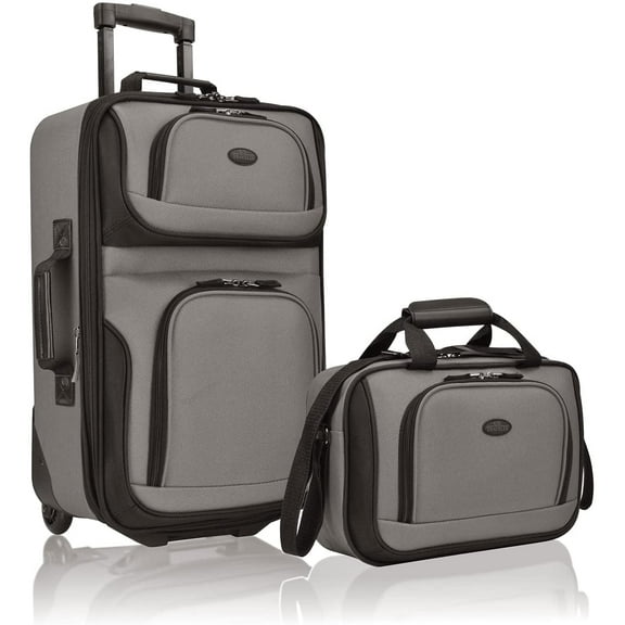 U.S. Traveler Rio Rugged Fabric Expandable Rolling Carry-on Luggage Set w/ Tote, Gray, 2-Piece (21/10)