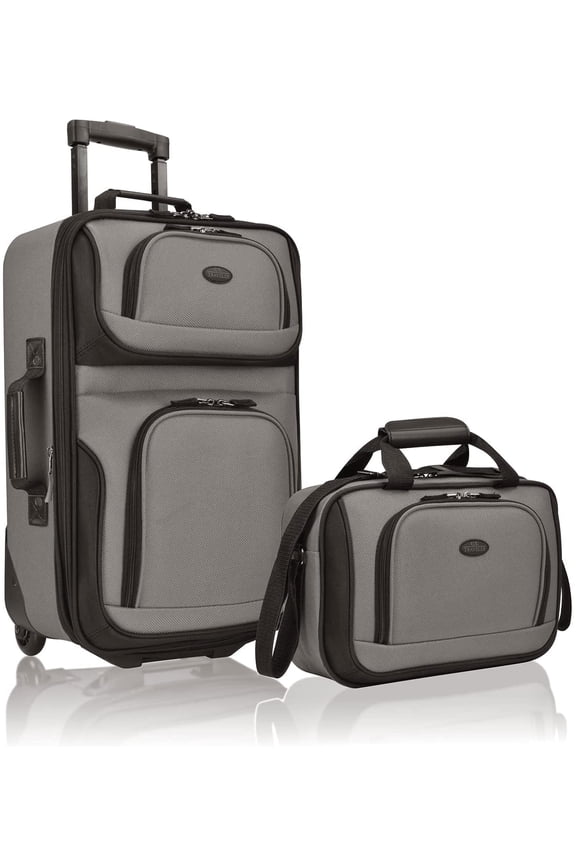 Rio Rugged Fabric Expandable Rolling Carry-on Luggage Set w/ Tote, Gray, 2-Piece (21/10)