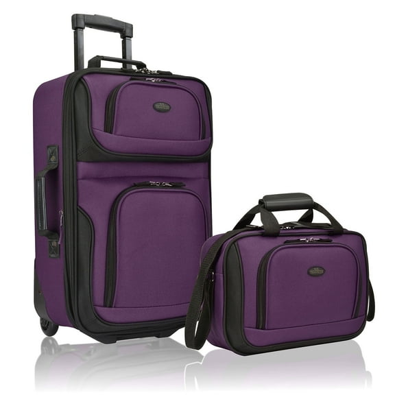 U.S. Traveler Rio Rugged Fabric Expandable Rolling Carry-on Luggage Set w/ Tote, Purple, 2-Piece (21/10)