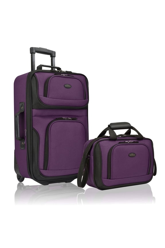 Rio Rugged Fabric Expandable Rolling Carry-on Luggage Set w/ Tote, Purple, 2-Piece (21/10)