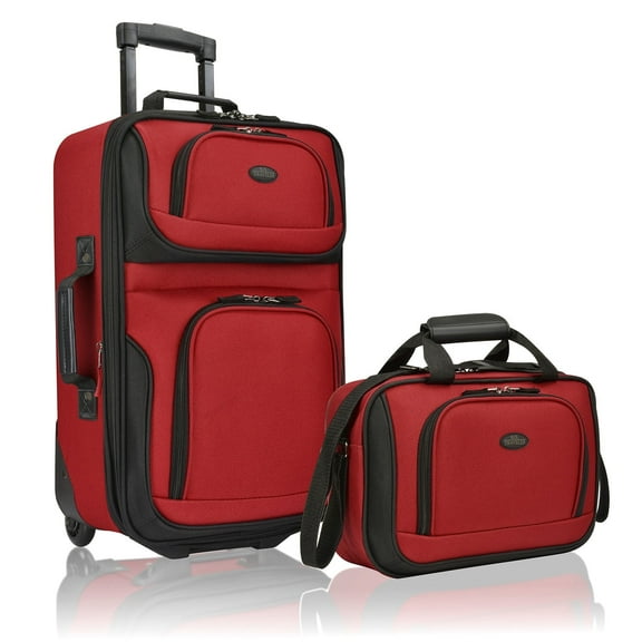 U.S. Traveler Rio Rugged Fabric Expandable Rolling Carry-on Luggage Set w/ Tote, Red, 2-Piece (21/10)