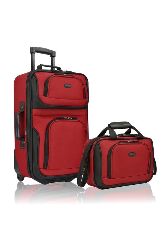 Rio Rugged Fabric Expandable Rolling Carry-on Luggage Set w/ Tote, Red, 2-Piece (21/10)