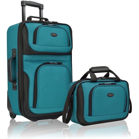 U.S. Traveler Rio Rugged Fabric Expandable Rolling Carry-on Luggage Set w/ Tote, Teal, 2-Piece (21/10)