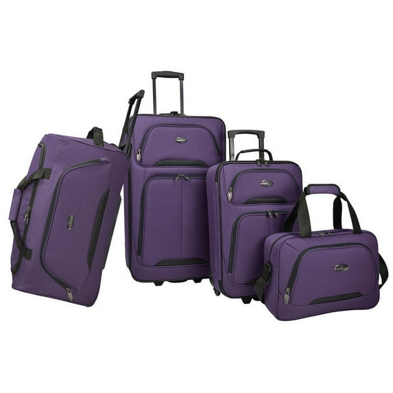 U.S Traveler Vineyard Fabric Expandable Rolling Luggage Set, Purple, 4-Piece (15/20/22/27)