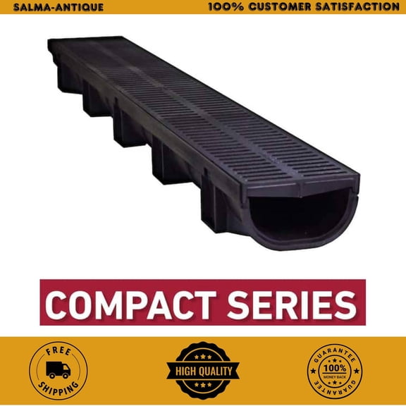 U.S. Trench Drain Compact Series 5.4x3.2x39.4 in Channel Drain w/ Black Grate