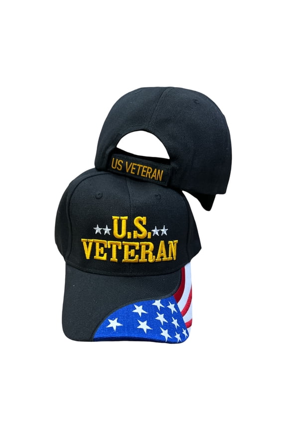 U.S. Veteran Embroidered Adjustable Hat with American Flag Bill