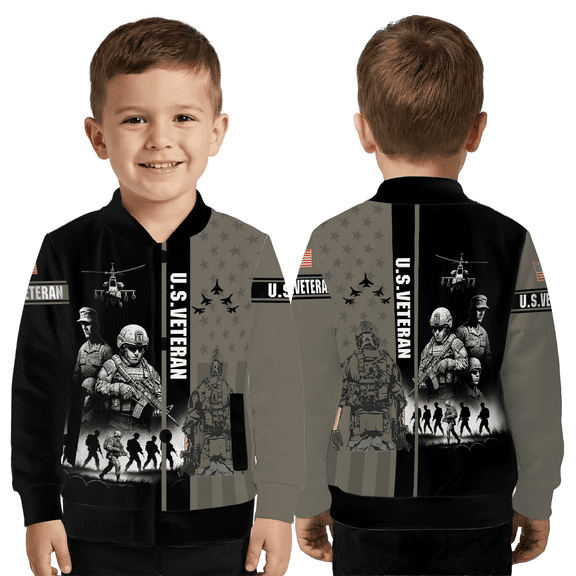 U.S. Veteran Military Tribute Jacket, Tactical Soldier Silhouette Graphic Outerwear Jacket, Patriotic Armed Forces Art Jacket