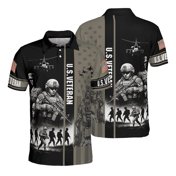 U.S Veteran Polo Shirt – Military Soldier Short Sleeve Collared Shirt, Patriotic Veteran Apparel for Men, Veteran's Day Memorial Day Gift