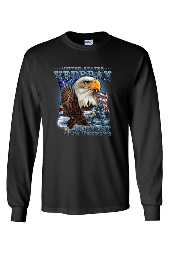 U.S. Veteran Support Our Troops Unisex Long Sleeve Shirt-Black-large