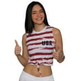 thumbnail image 1 of U.S. Vintage Knot Front Cuffed Sleeve / Sleeveless Stars and Stripes Crop Top Tee USA Patriotic T-Shirt, Sleeveless, Size: Small, 1 of 4