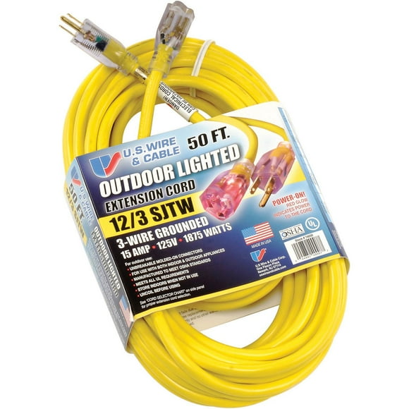 U.S. Wire and Cable Corp. Yellow SJTW 15A Lighted Cord Set