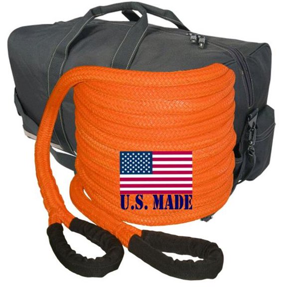 U.S. made 1-1/4 inch X 30 ft ''Safety Orange'' Safe-T-Line- Kinetic SNATCH ROPE with Heavy-Duty Carry Bag (4X4 VEHICLE RECOVERY)