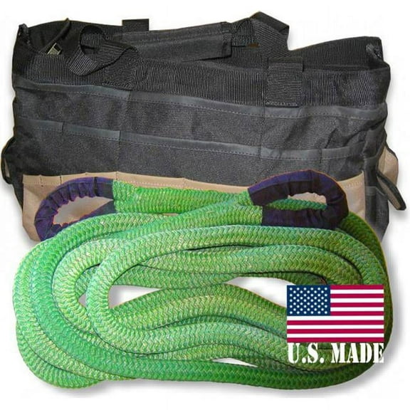 U.S. made 1-1/8 inch X 30 ft ''GECKO GREEN'' Safe-T-Line- Kinetic Recovery ROPE with Heavy-Duty Carry Bag (4X4 VEHICLE RECOVERY)