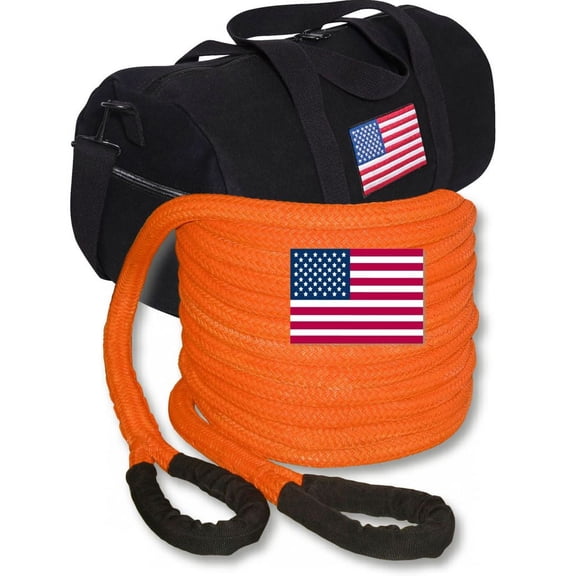 U.S. made 1 inch X 30 ft Kinetic Energy RECOVERY ROPE with U.S. Flag Carry Bag (4x4 RECOVERY)